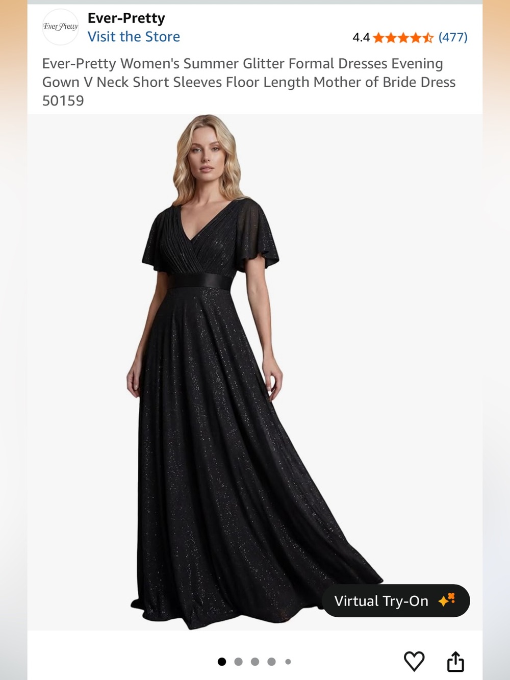 Ever Pretty Black Glitter V-Neck Evening Dress Size 12